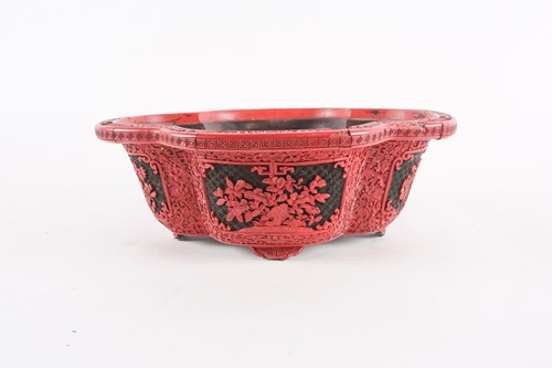 Lot 111 - A Chinese cinnabar lacquer bowl, of shaped...