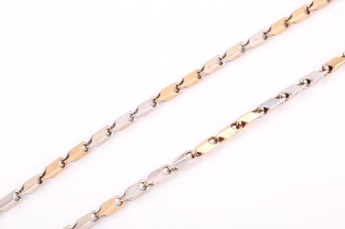 Lot 98 - A white and yellow metal shaped-link necklace,...
