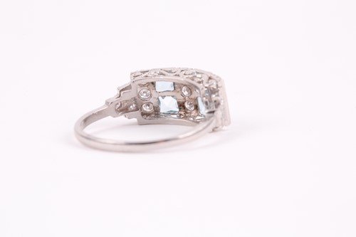 Lot 280 - A platinum, diamond, and aquamarine ring, set...