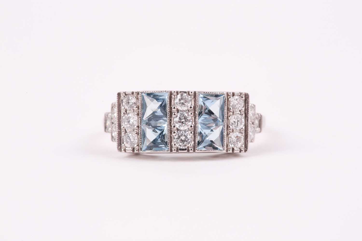 Lot 280 - A platinum, diamond, and aquamarine ring, set...