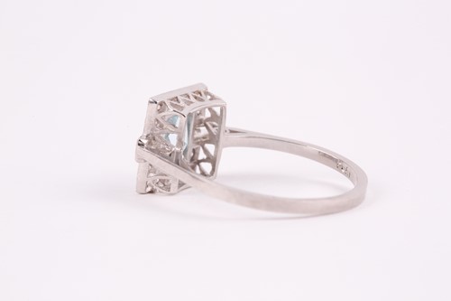 Lot 146 - A platinum, diamond, and aquamarine ring, in...