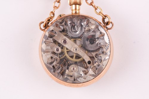 Lot 257 - A yellow metal mounted fob watch, with white...