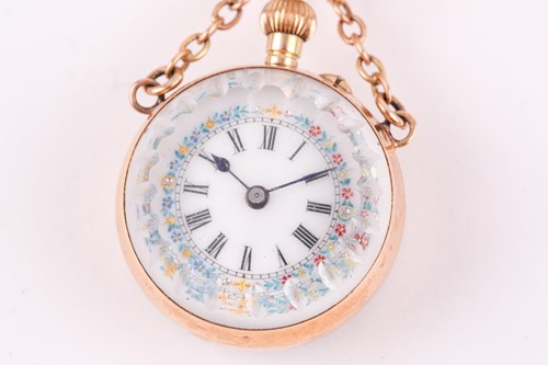 Lot 257 - A yellow metal mounted fob watch, with white...
