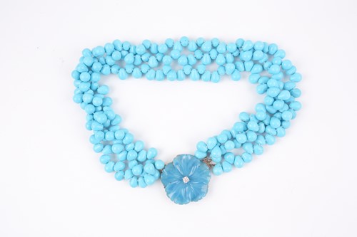 Lot 381 - A turquoise-coloured bead necklace, possibly...