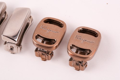 Lot 129 - A pair of Salvatore Ferragamo metal earrings,...
