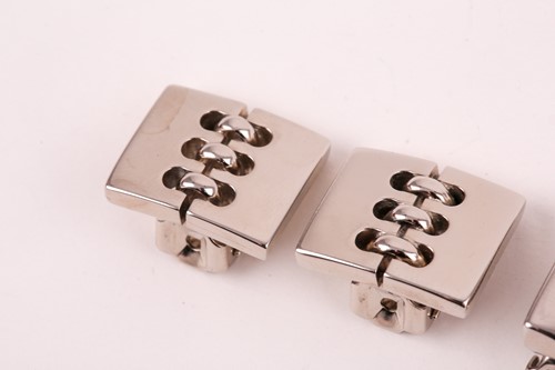 Lot 129 - A pair of Salvatore Ferragamo metal earrings,...