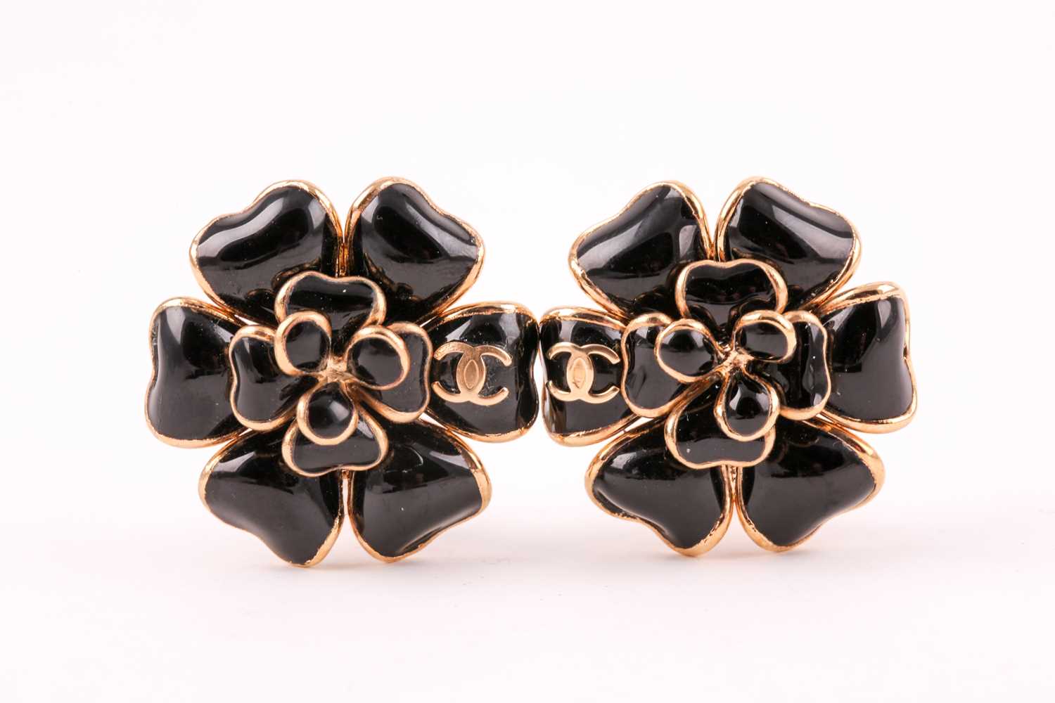 Chanel Black Onyx Camelia Earrings