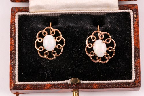Lot 241 - A pair of 9ct yellow gold and opal earrings,...