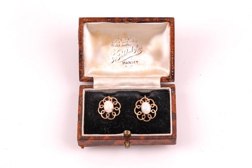 Lot 241 - A pair of 9ct yellow gold and opal earrings,...