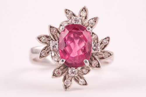 Lot 112 - A diamond and pink tourmaline cocktail ring,...