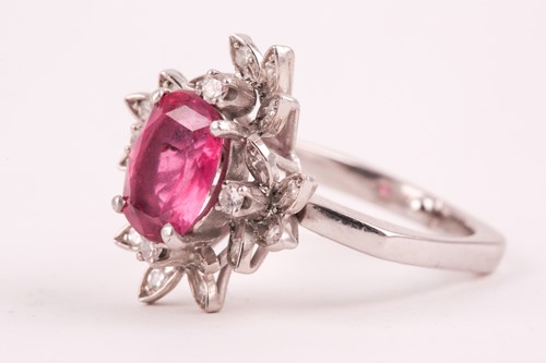Lot 112 - A diamond and pink tourmaline cocktail ring,...