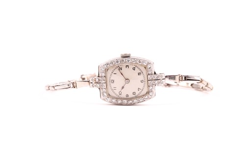 Lot 495 - A platinum and diamond Art Deco cocktail watch,...