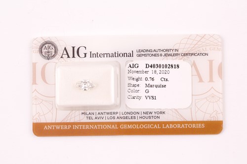 Lot 312 - A loose marquise-cut diamond, with AIG grading...