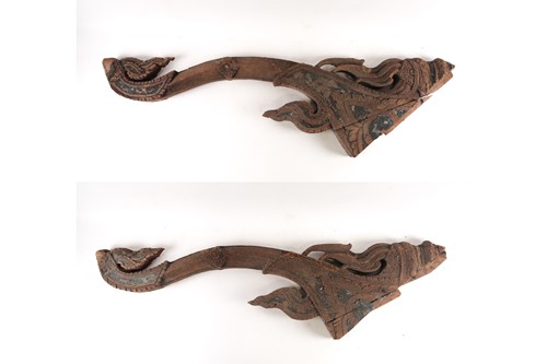 Lot 127 - A pair of painted wood Temple door supports,...