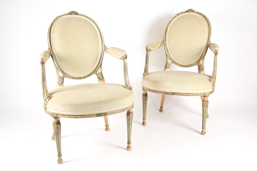 Lot 292 - A pair of George III carved and painted, beech,...