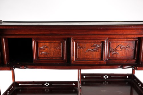 Lot 233 - A contemporary Chinese hardwood display unit,...