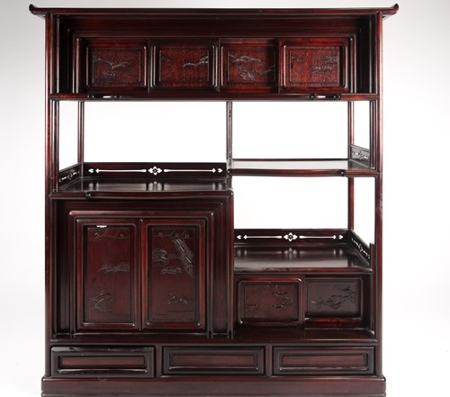 Lot 249 - A contemporary Chinese hardwood display unit,...