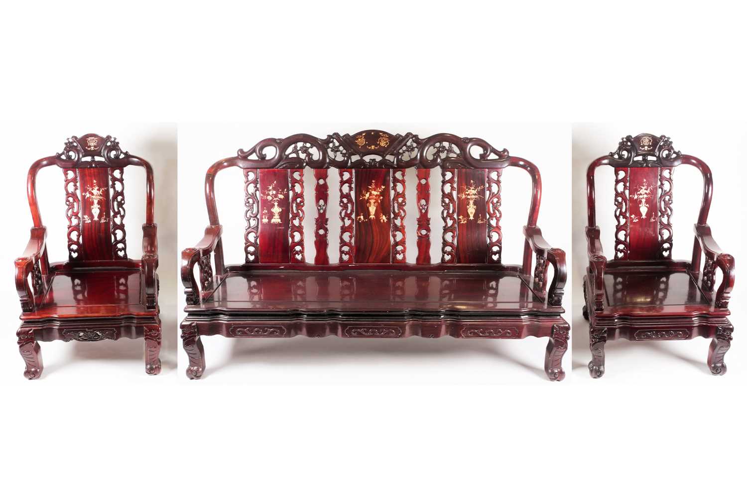Lot 235 - A contemporary Chinese hardwood and inlaid...