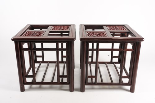 Lot 236 - A pair of Chinese hardwood side tables of...