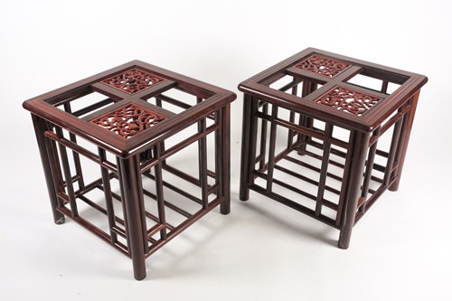Lot 236 - A pair of Chinese hardwood side tables of...