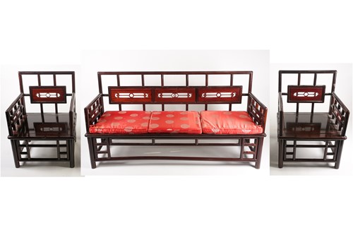 Lot 243 - A contemporary Chinese hardwood three-seater...