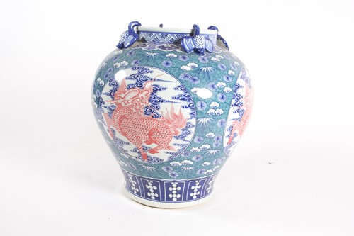 Lot 442 - A large, contemporary Chinese vase, of squat...