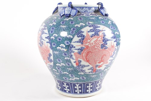 Lot 442 - A large, contemporary Chinese vase, of squat...