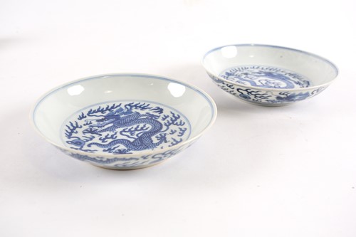 Lot 141 - Two Chinese blue & white 'dragon' dishes, six...