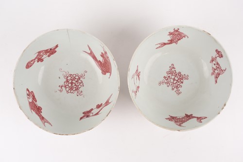 Lot 145 - A pair of Chinese copper red fish & dragon...