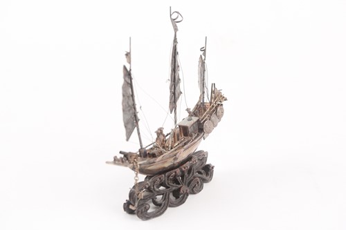 Lot 422 - A Chinese silver study of a junk, circa 1900,...