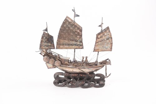 Lot 422 - A Chinese silver study of a junk, circa 1900,...