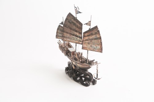 Lot 422 - A Chinese silver study of a junk, circa 1900,...