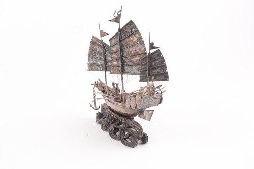 Lot 422 - A Chinese silver study of a junk, circa 1900,...