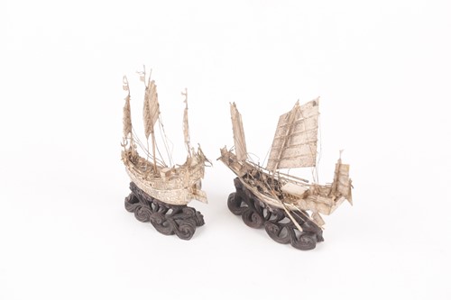 Lot 153 - Two Chinese silver models of junks, circa 1900,...