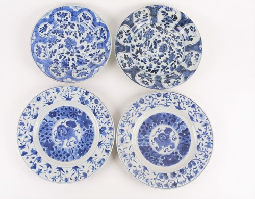 Lot 155 - Four Chinese blue & white plates, Kangxi...