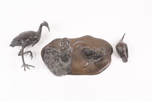 Lot 157 - A Japanese bronze Egret & Kingfisher group,...