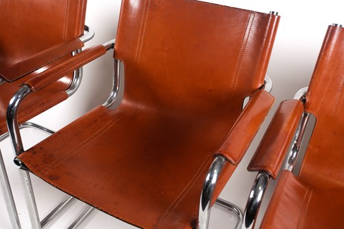 Lot 301 - A set of six Colombo tan leather and chrome...