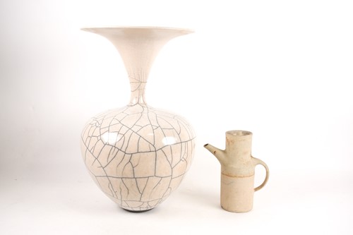 Lot 458 - A large 20th century, ivory crackle-glazed...