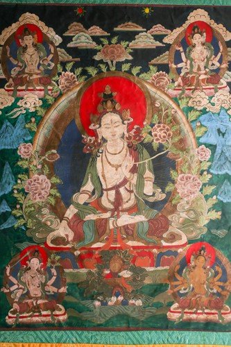 Lot 86 - A Tibetan thangka painted on fabric depicting...