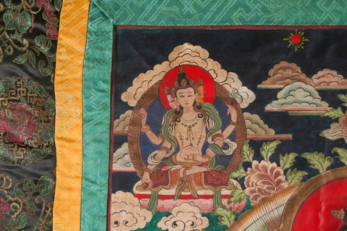 Lot 86 - A Tibetan thangka painted on fabric depicting...