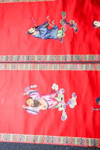 Lot 222 - A pair of Chinese silk embroidered wall...
