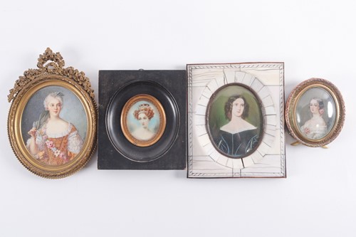 Lot 407 - A group of four antique framed portrait...