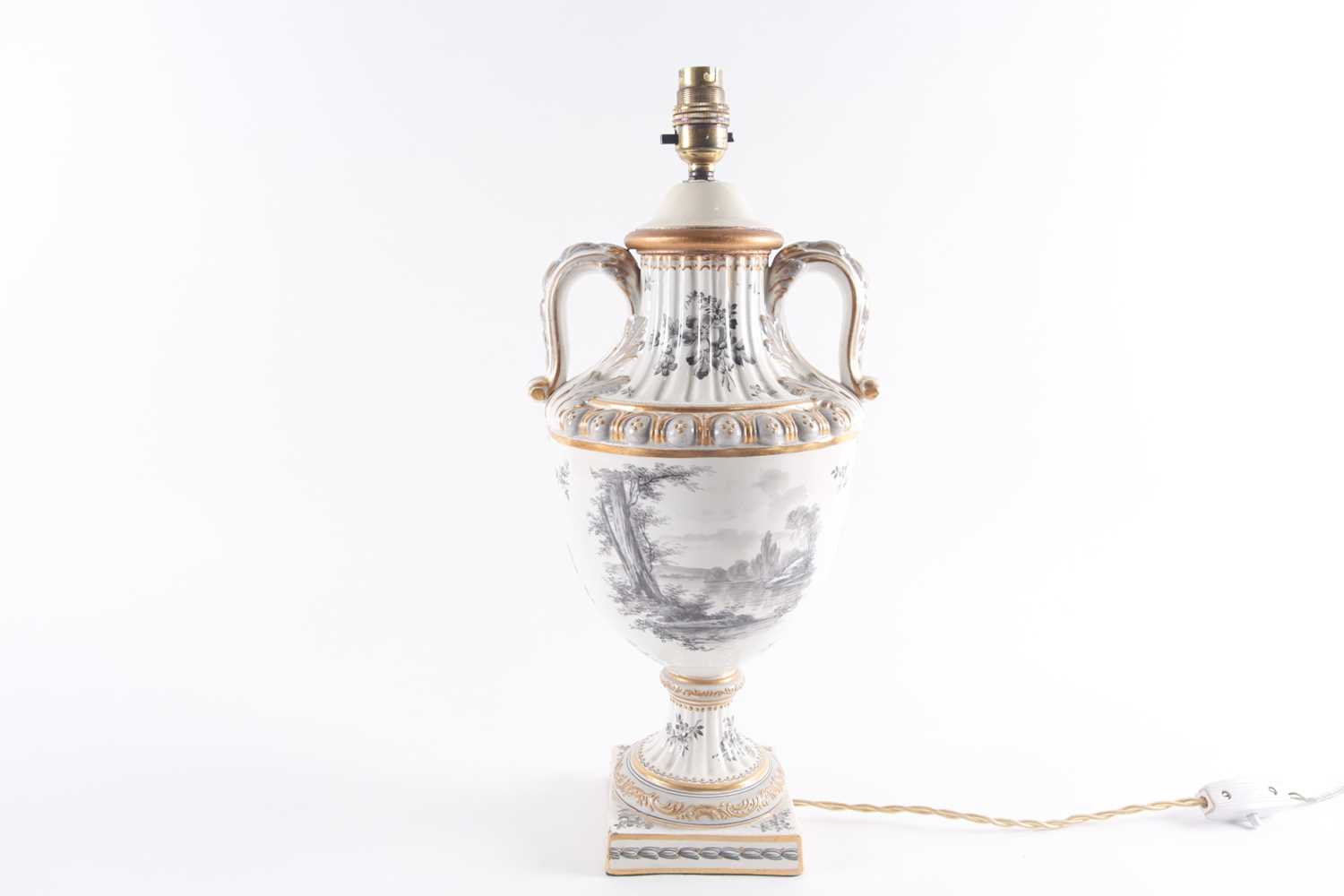 Lot 309 - A ceramic table lamp of twin-handled urn-shape...
