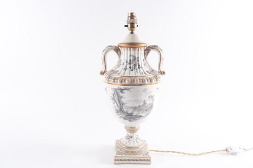 Lot 309 - A ceramic table lamp of twin-handled urn-shape...