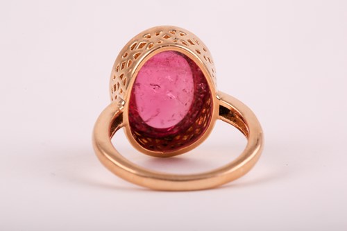 Lot 378 - A yellow metal and tourmaline ring set with an...