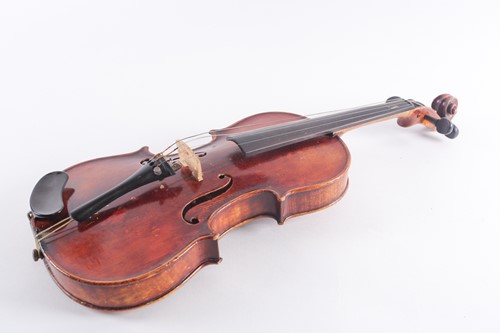 Lot 455 - A German three-quarter violin with scarfed...