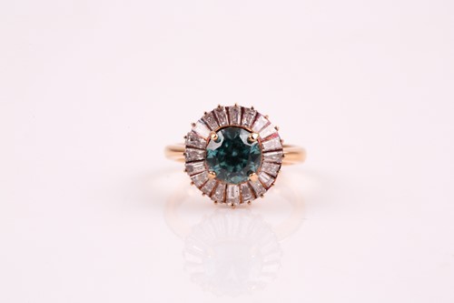 Lot 270 - Blue zircon and diamond cluster ring, the...