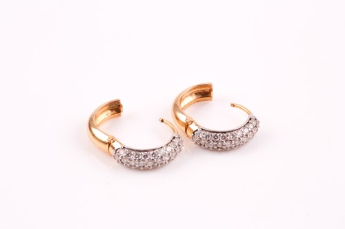 Lot 268 - A pair of diamond set hoop earrings, the...
