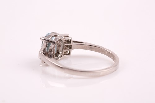 Lot 49 - A platinum, diamond, and aquamarine ring, in...
