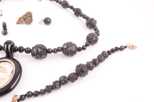 Lot 128 - A Victorian black beaded necklace, with oval...